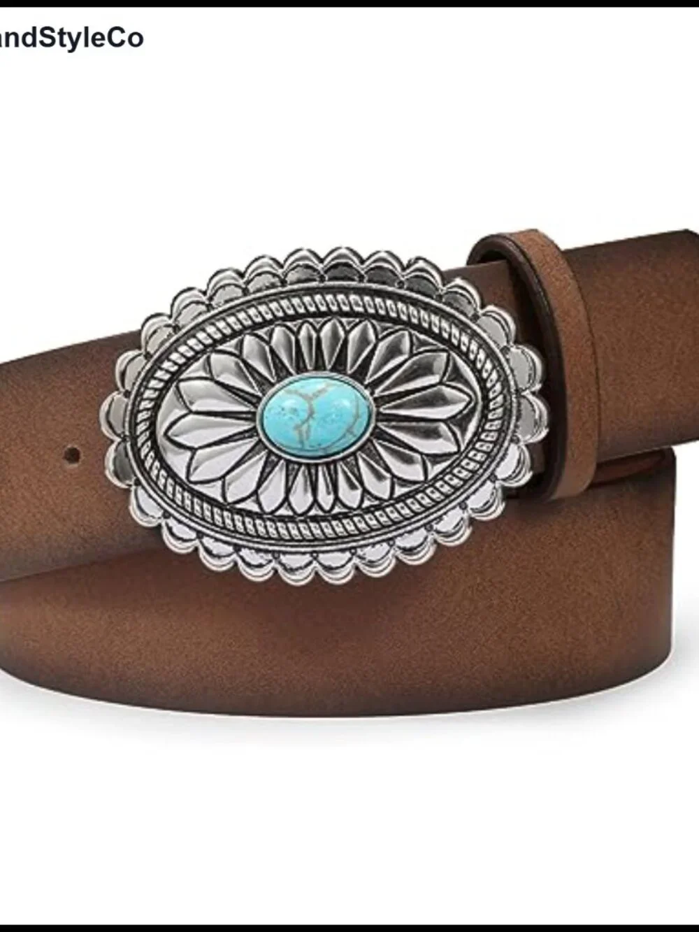 Western Faux Leather Belt Turquoise Oval Buckle Adjustable Vintage Cowgirl